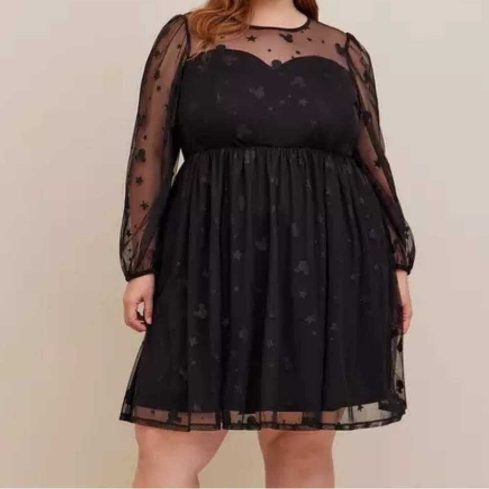 Disney Mickey Stars At The Knee Tulle Illusion Neck Skater‎ Dress